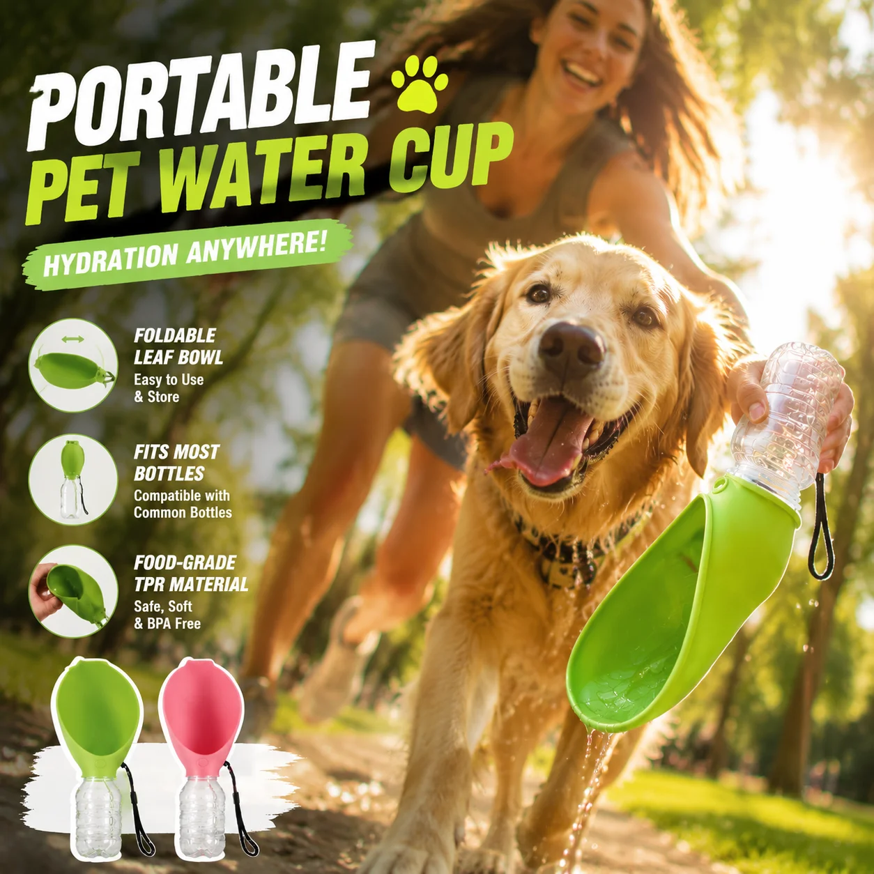 Portable Foldable Leaf Pet Water Cup Food Grade TPR Dog Travel Drinking Bowl Easy Carry Fit Most Bottles Outdoor Walking Hiking