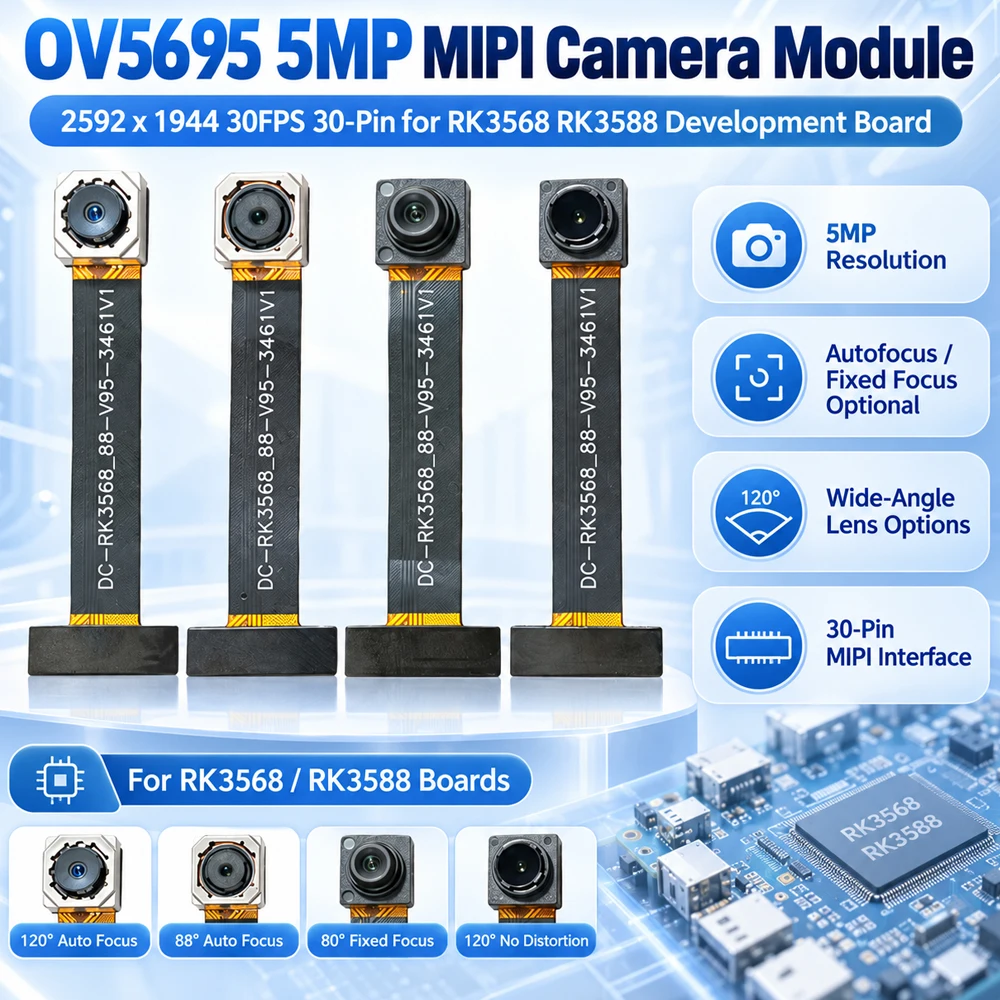 OV5695 5MP MIPI Camera Module 2592x1944 30FPS 30Pin Autofocus Fixed Focus Wide Angle for RK3568 RK3588 Development Board