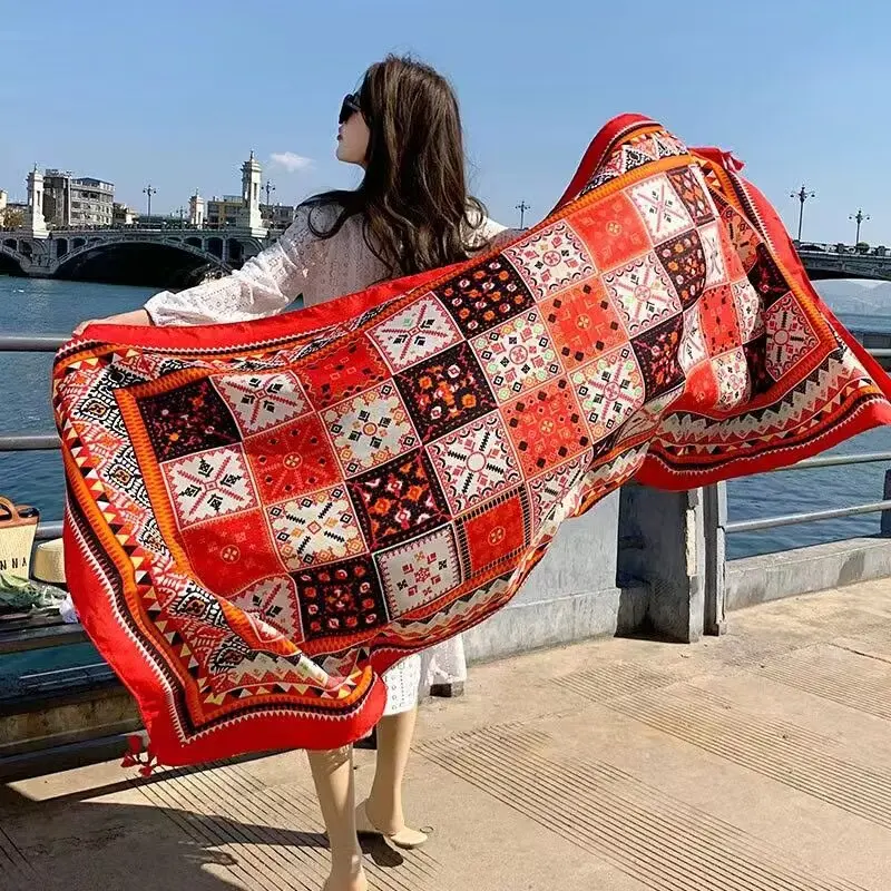 

1 pcs 180x90cm ethnic-style twill cotton shawl, beach travel sun protection beach towel and scarf