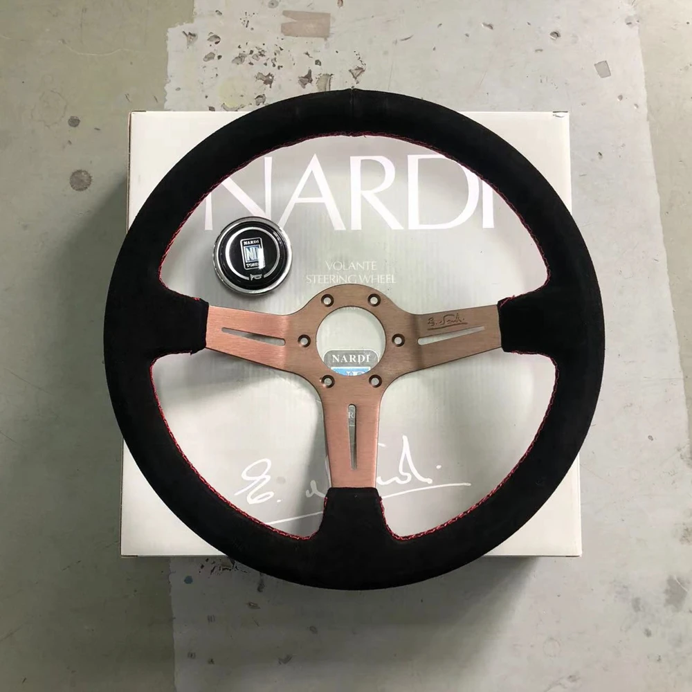 

Universal 350MM JDM NARDI Steering Wheel Racing Car Drift Suede Leather Steering Wheel Volantes For VW HONDA TOYOTA BMW Nissan