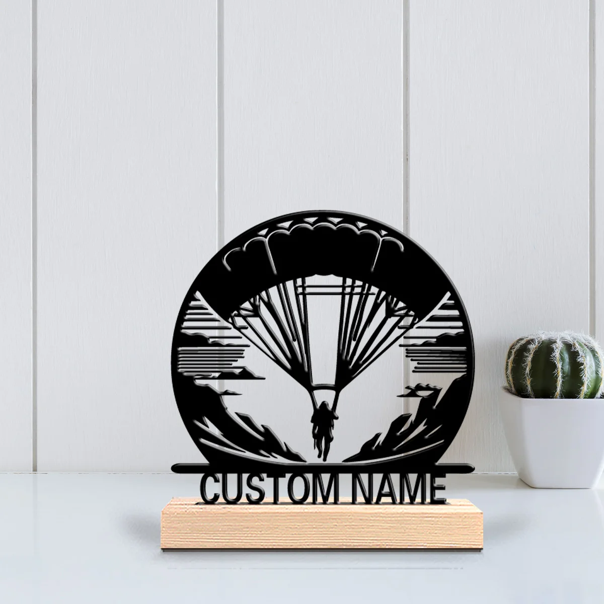 1pc Fun Personalized Custom Parachute Metal Statues  Desktop sculpture with wooden base suitable for office and desktop