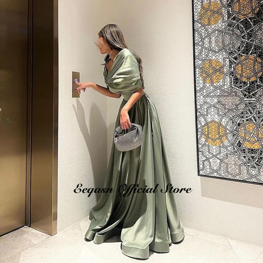 Olive Green Party Dress Line A Evening Pleated Satin Customized Saudi Dubai Special Occasion Dresses for Formal Occasions Gala