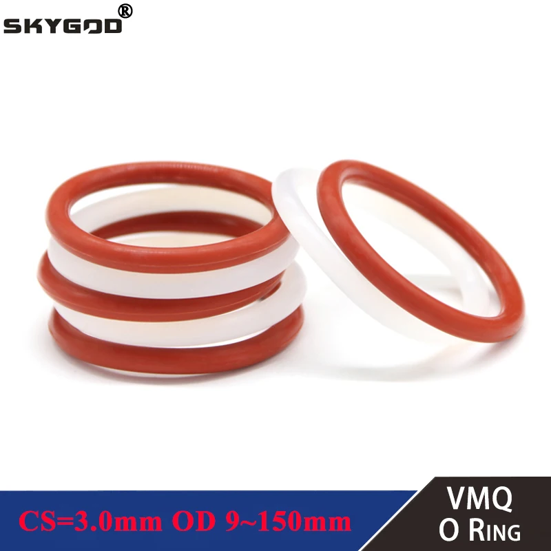 10Pcs Red / White VMQ Silicone O Ring CS 3mm OD 9 ~ 150mm FoodGrade Waterproof Washer Rubber Insulated Round Shape Seal Gasket