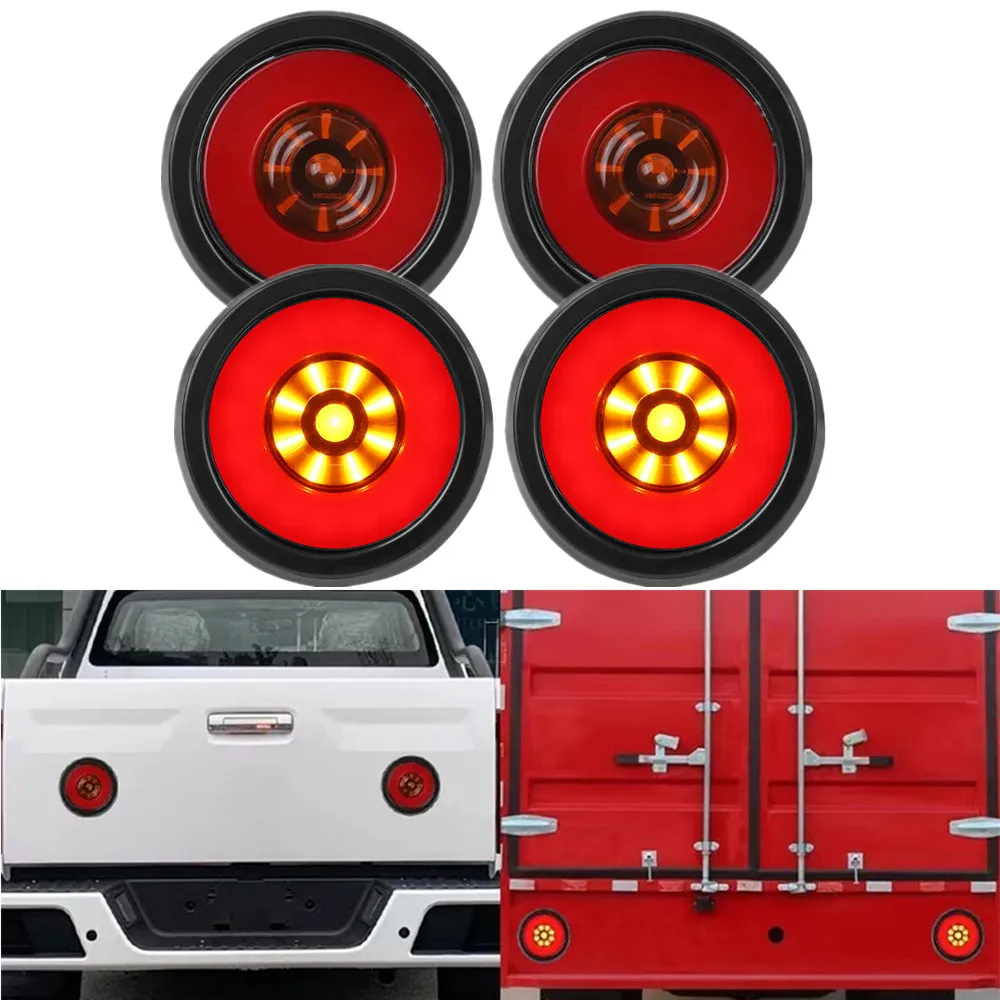 

2PCS Car Truck Round LED Tail Light Trailer Rear Taillights Turn signal Stop Brake Light Side Marker Warning Lights for Lorry