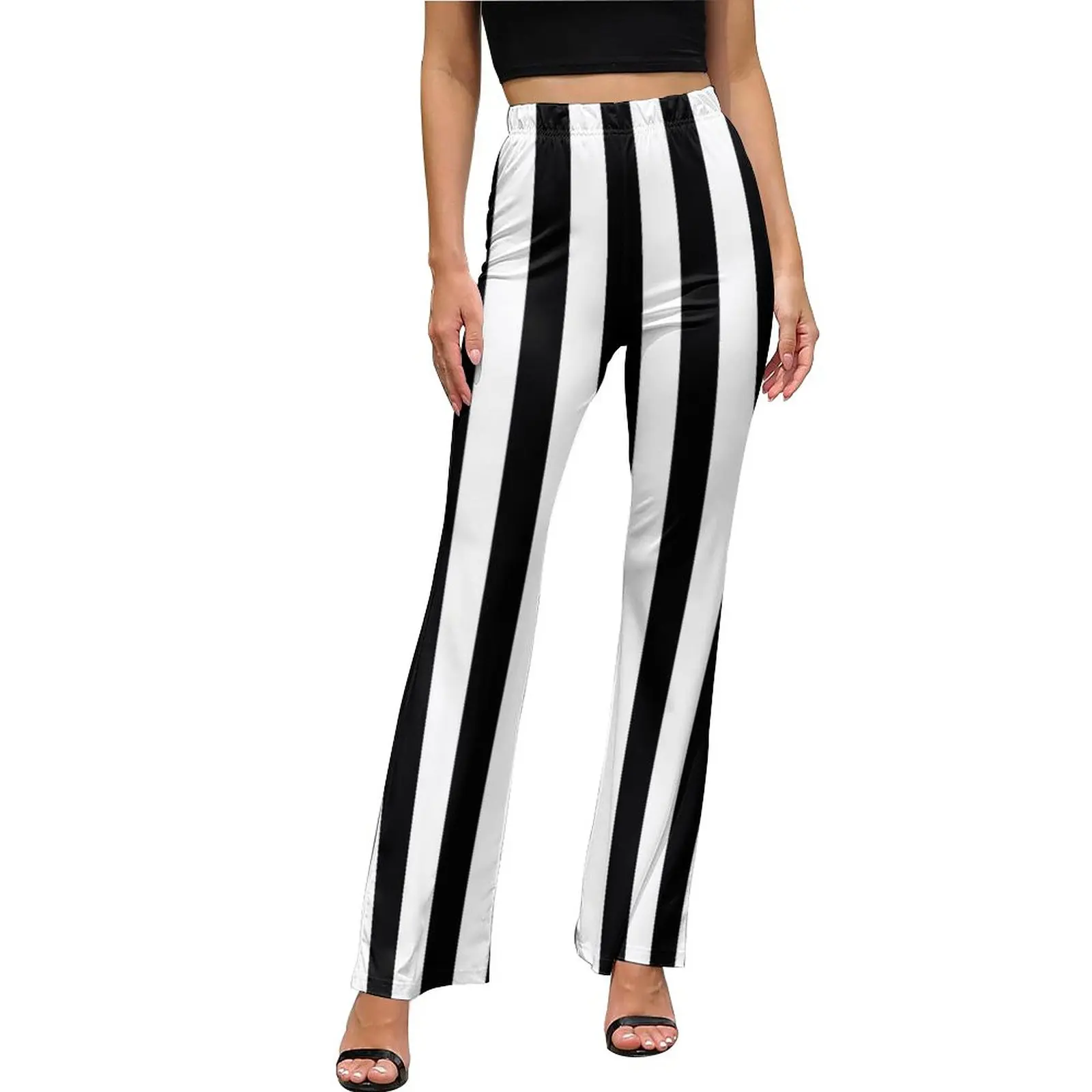 Classic Striped Pants Black White Stripes High Waist Sexy Flared Trousers Daily Pattern Streetwear Pants Gift