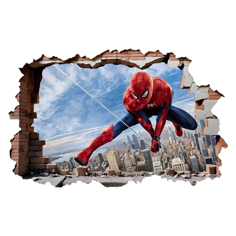 Naklejka 3D na ścianę z motywem Spidermana, samoprzylepna, zdejmowana, wykonana z PVC, idealna do dekoracji salonu, sypialni i innych pomieszczeń. — 2