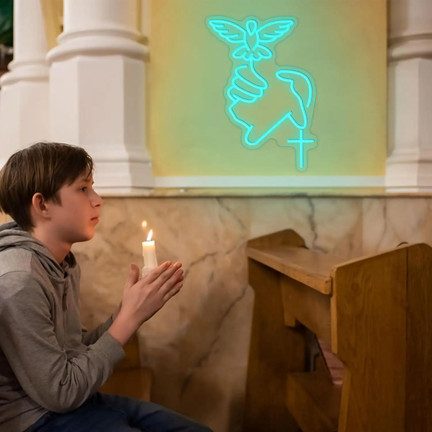 Peace Dove & Cross Neon Sign Dimmable LED Lights for Prayer Room Church Religious Bedroom Home Wall Decor Easter Christian Gift