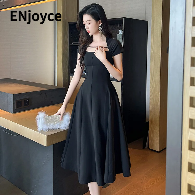 

Enjoyce French Square Neck Maxi Dress Ladies New Celebrity Prom Elegance A-line Long Dresses