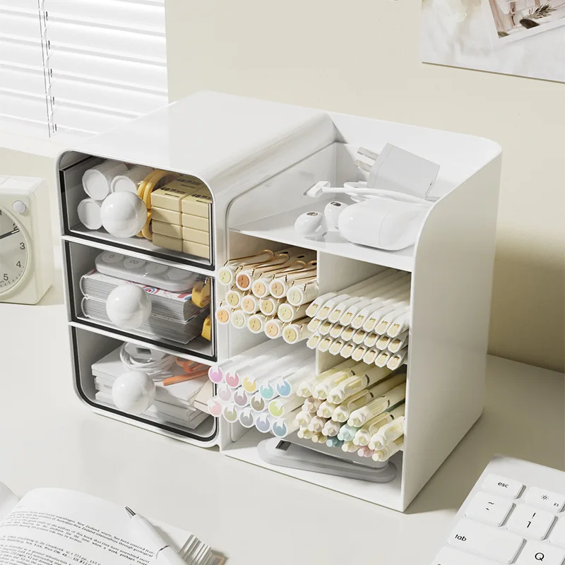 

Multi Storage for Pens Markers Office Supplies and Small Items Multifunctional Desk Organizer with Drawers and Compartments
