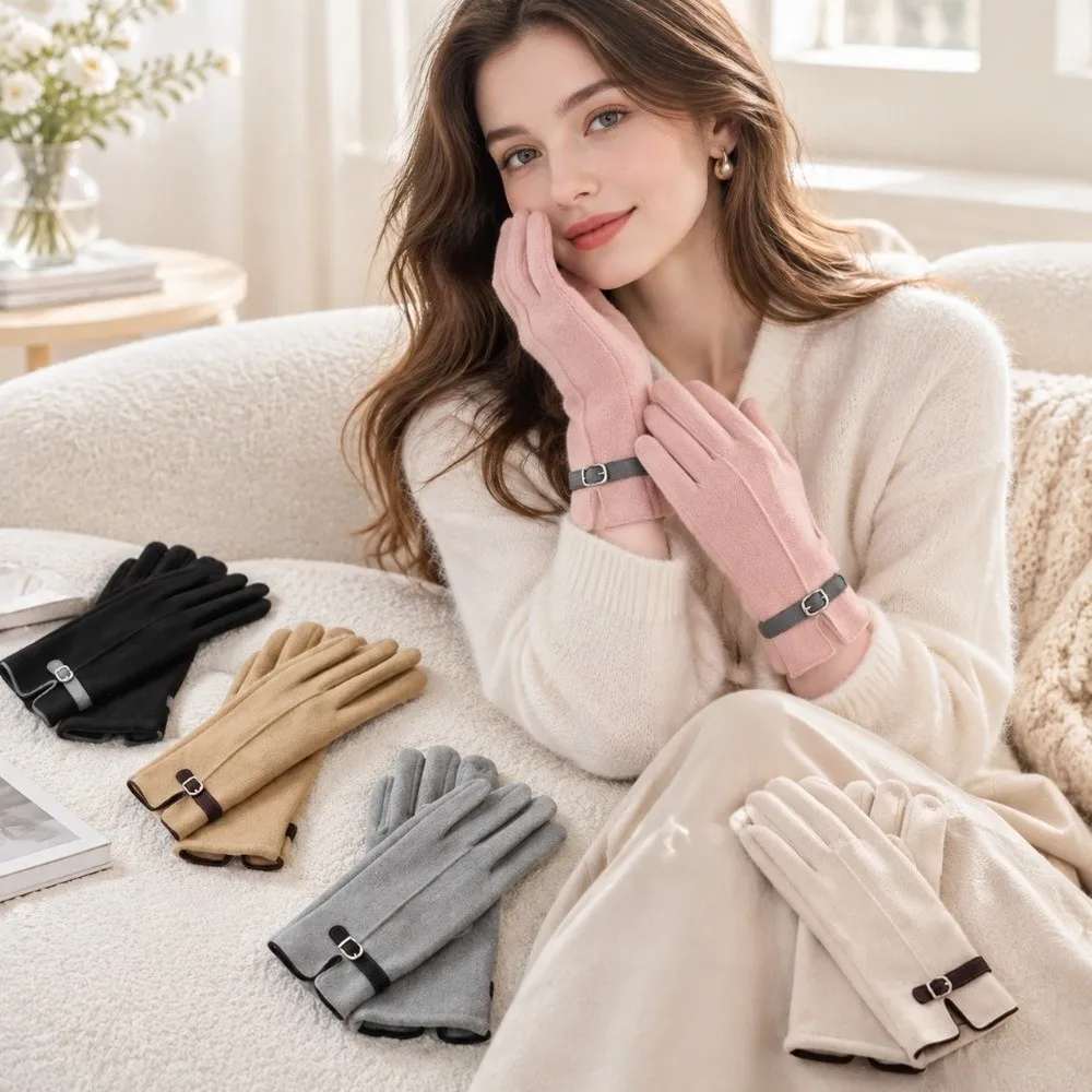 Fleece Lined Women Winter Mittens Thickened Soft Velvet Touchscreen Gloves Wind Resistant Cold Protection Thermal Hand Warmer