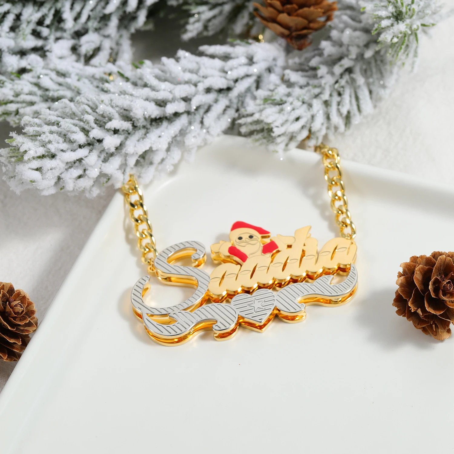 

Dascusto 18-каратное позолоченное ожерелье с именной табличкой для женщин, двухслойное двухслойное ожерелье с именем, рождественский подарок, индивидуальное ожерелье