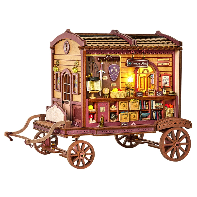 

IIECREATE 3d Puzzle K-1084 Entropy's Flow Doll Houses Moveable Carriage Wooden Puzzles for Adults