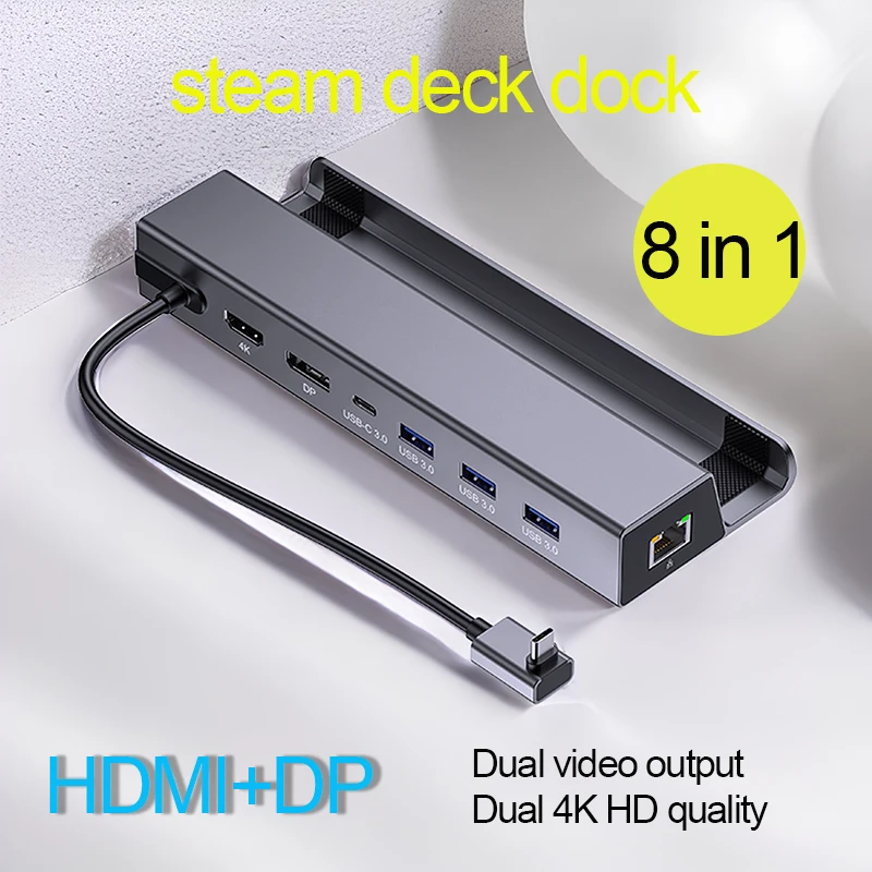 8 in 1 Type C TO HDMI DP 4K 60Hz ฮับ USB C แท่นวางมือถืออุปกรณ์แล็ปท็อปสำหรับ Aya NEO jsaux แท่นไอน้ำสวิตช์