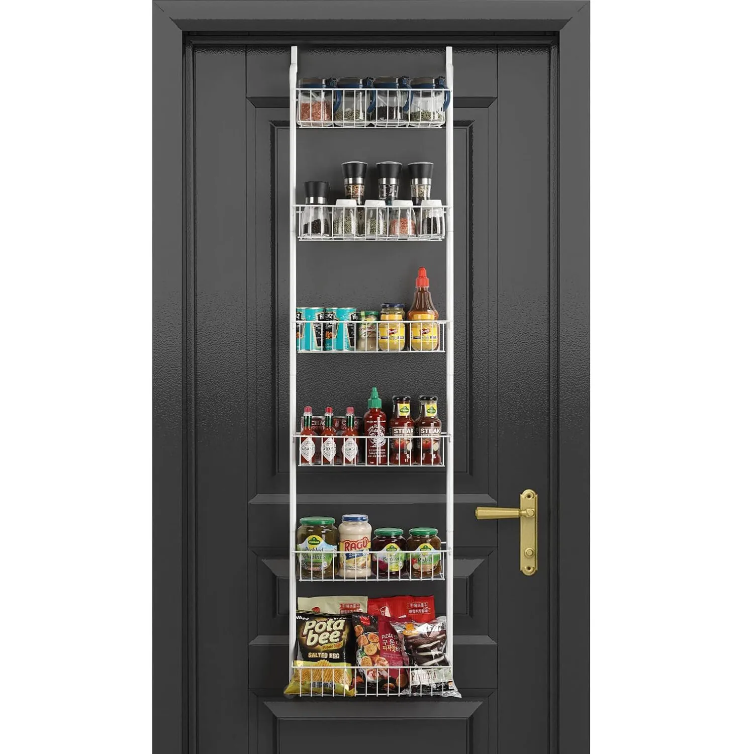 

6 Tier Over Door Storage Organizer Heavy Duty Metal Hanging Shelf for Pantry Spice Rack Kitchen Bathroom Utility Closet