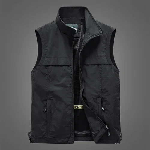 Imagen 2 del producto Chaleco ligero para hombre, chaqueta, chalecos de Color sólido, chaleco fino para senderismo y pesca, abrigo con cuello levantado y hombros, chaqueta sin mangas para jóvenes