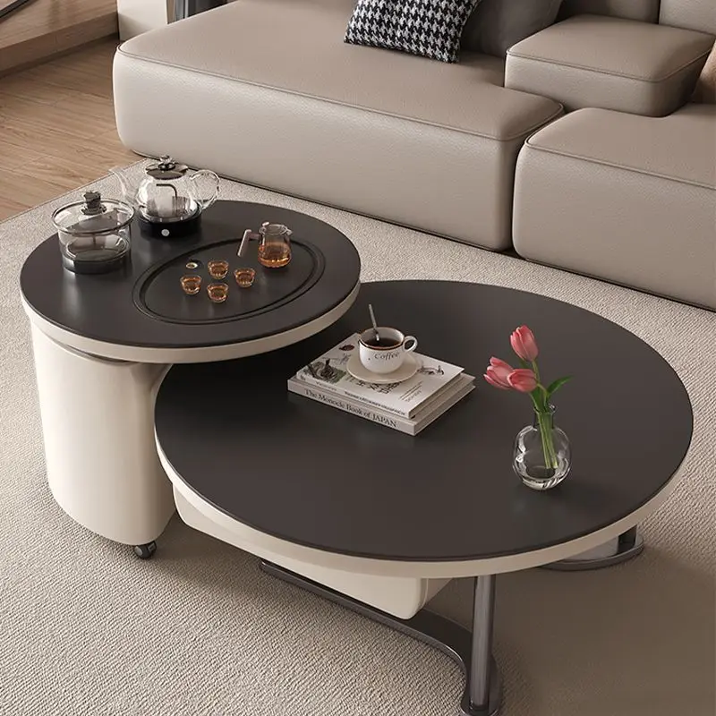 

one-piece small apartment household living room round rock slab coffee table modern simple rock slab small tea table