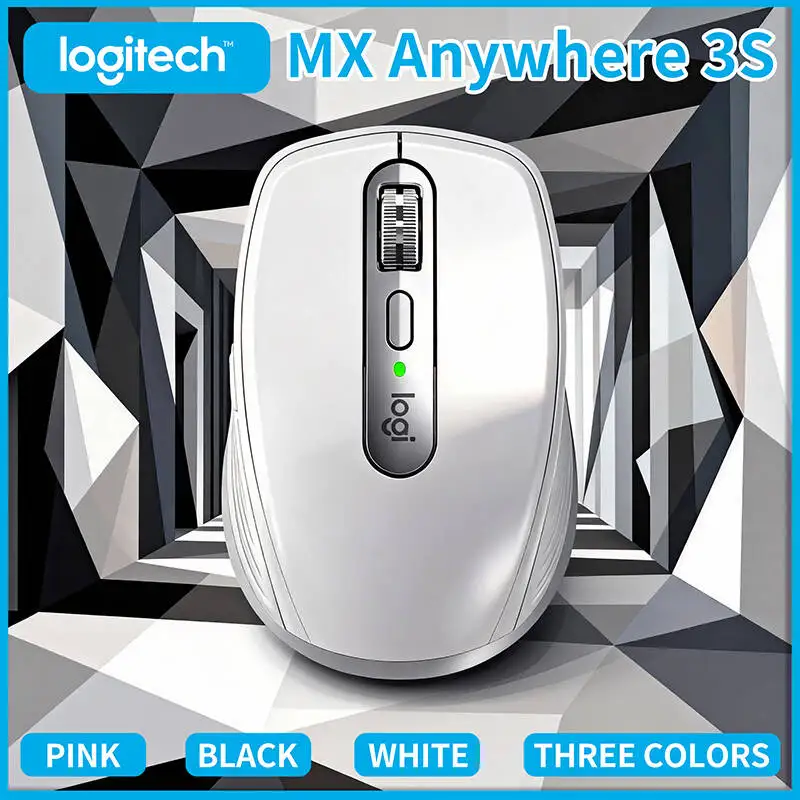 Logitech MX Anywhere 3S Travel Mouse - 8000 DPI Glass Tracking, MagSpeed Scroll, Silent Click, Anti-Slip Grip for Trip