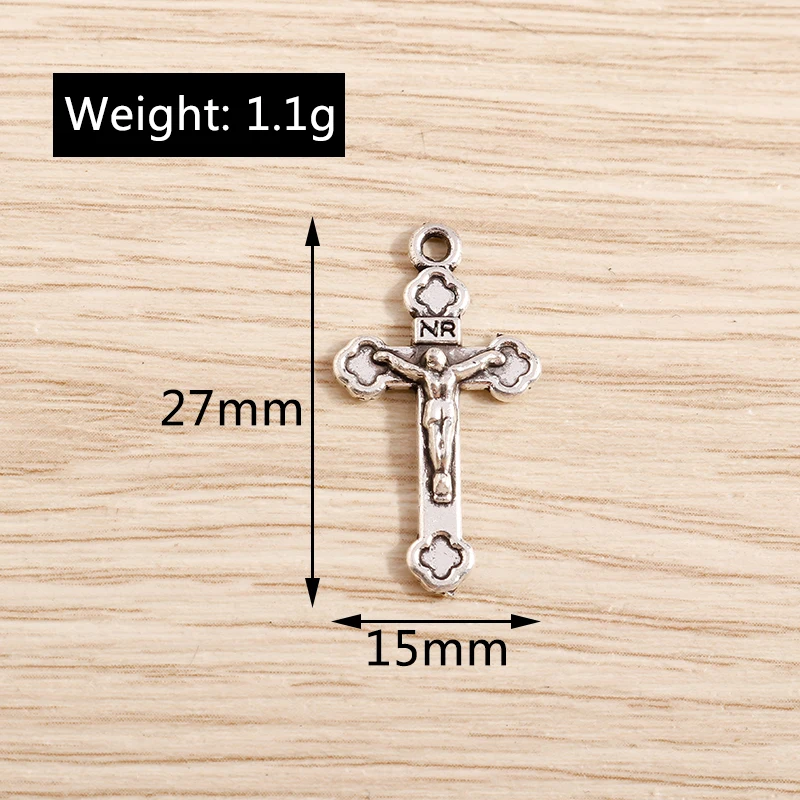 Tusember 20 Stück 15*27mm Legierungsanhänger Jesus-Kreuz-Anhänger für Halsketten, Ohrringe, DIY, handgefertigter religiöser Schmuck, Bastelbedarf – Detail 2
