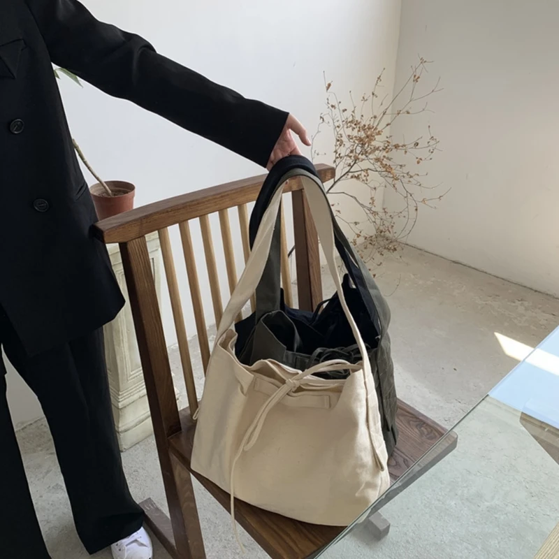 Versatile Shoulder Bag Large Capacity Bag Women Solid Color CanvasBag E74B