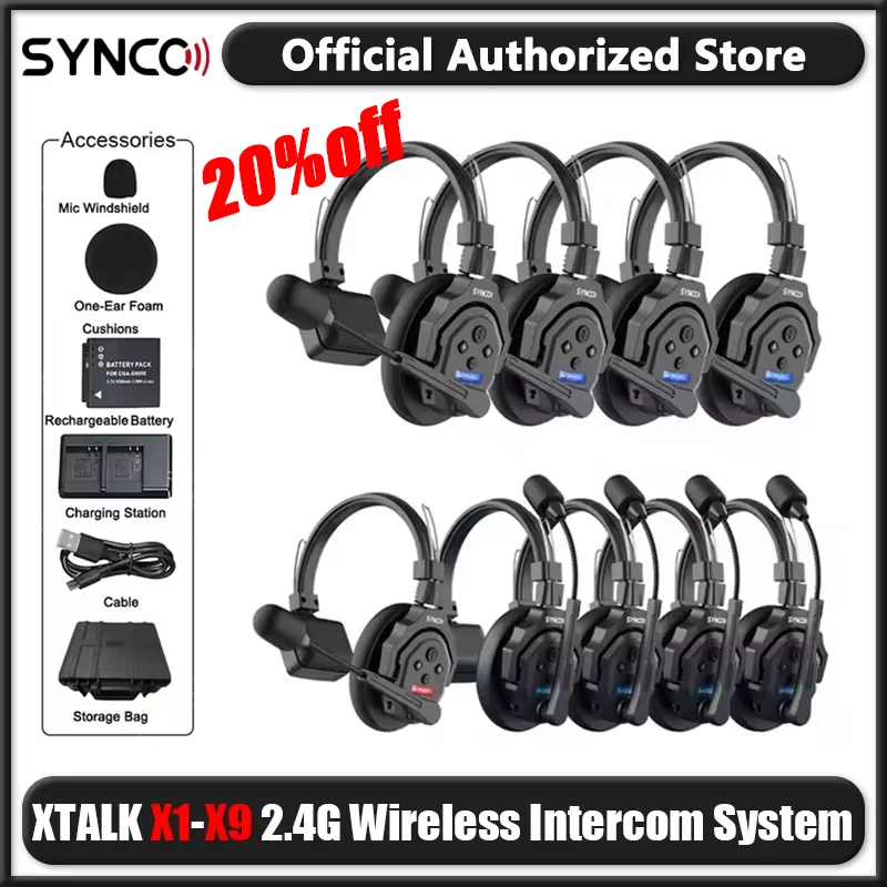 Synco Xtalk 2.4G Full-Duplex Single-Ear Remote Headset Wireless Intercom System for Film and Television Shooting Team Studio