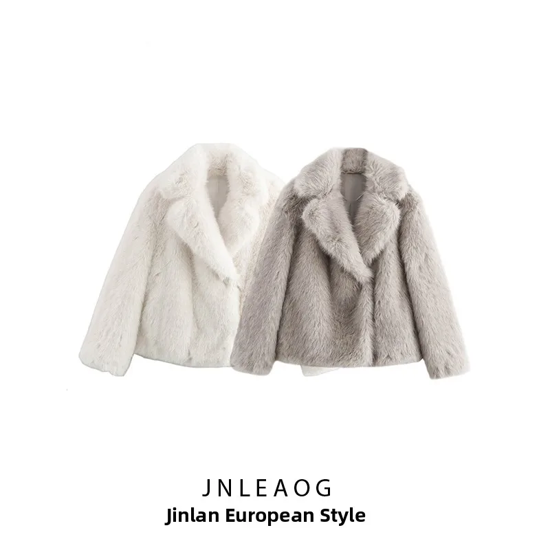 

Fashionable Artificial Fur Effect Jacket JNLEAOG Women's Autumn New Style High Waist Type European Style No Brand Registered