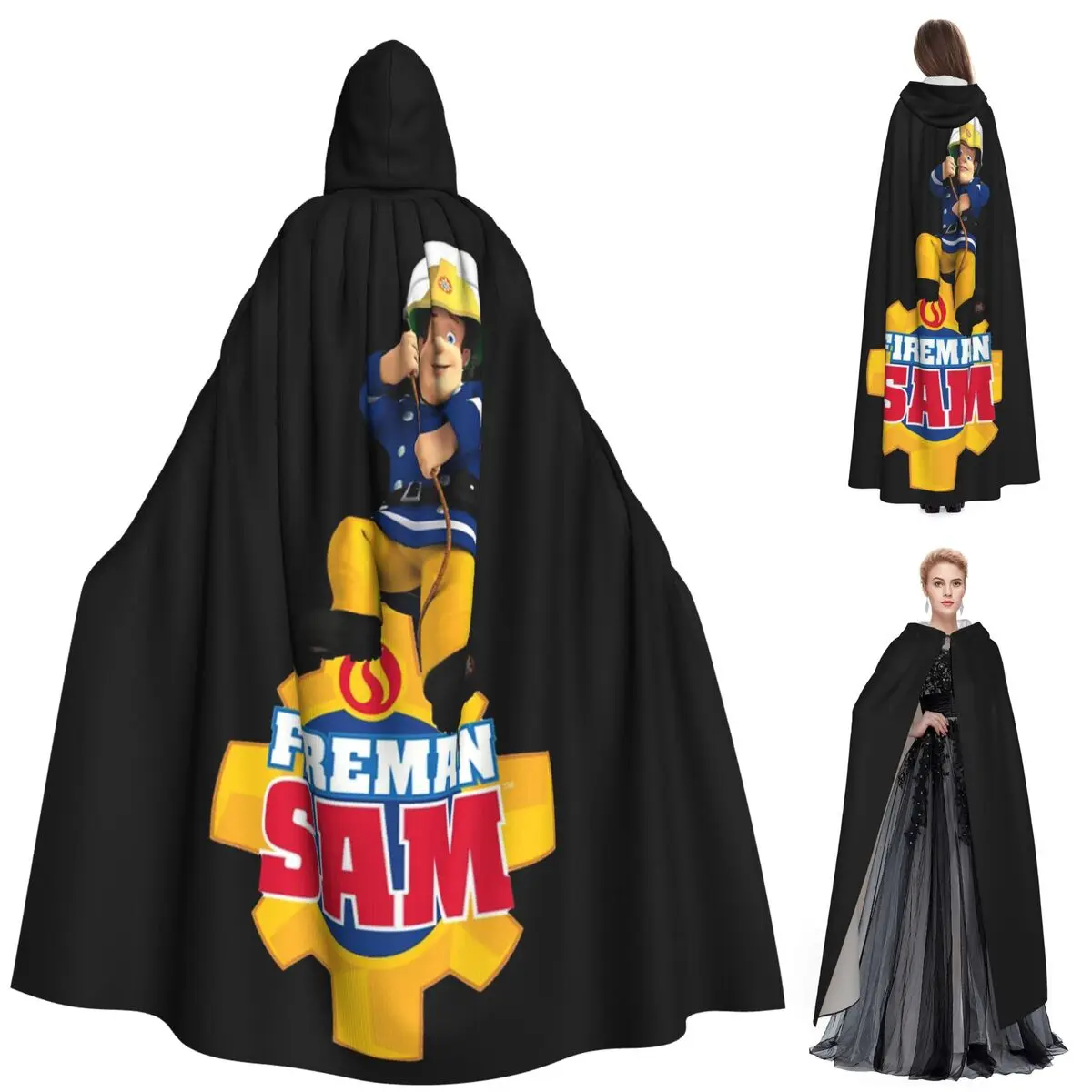 

Длинный плащ с капюшоном из мультфильма «Пожарный Сэм», средневековый костюм ведьмы, накидка для косплея, Хэллоуин, вечеринка для взрослых, унисекс