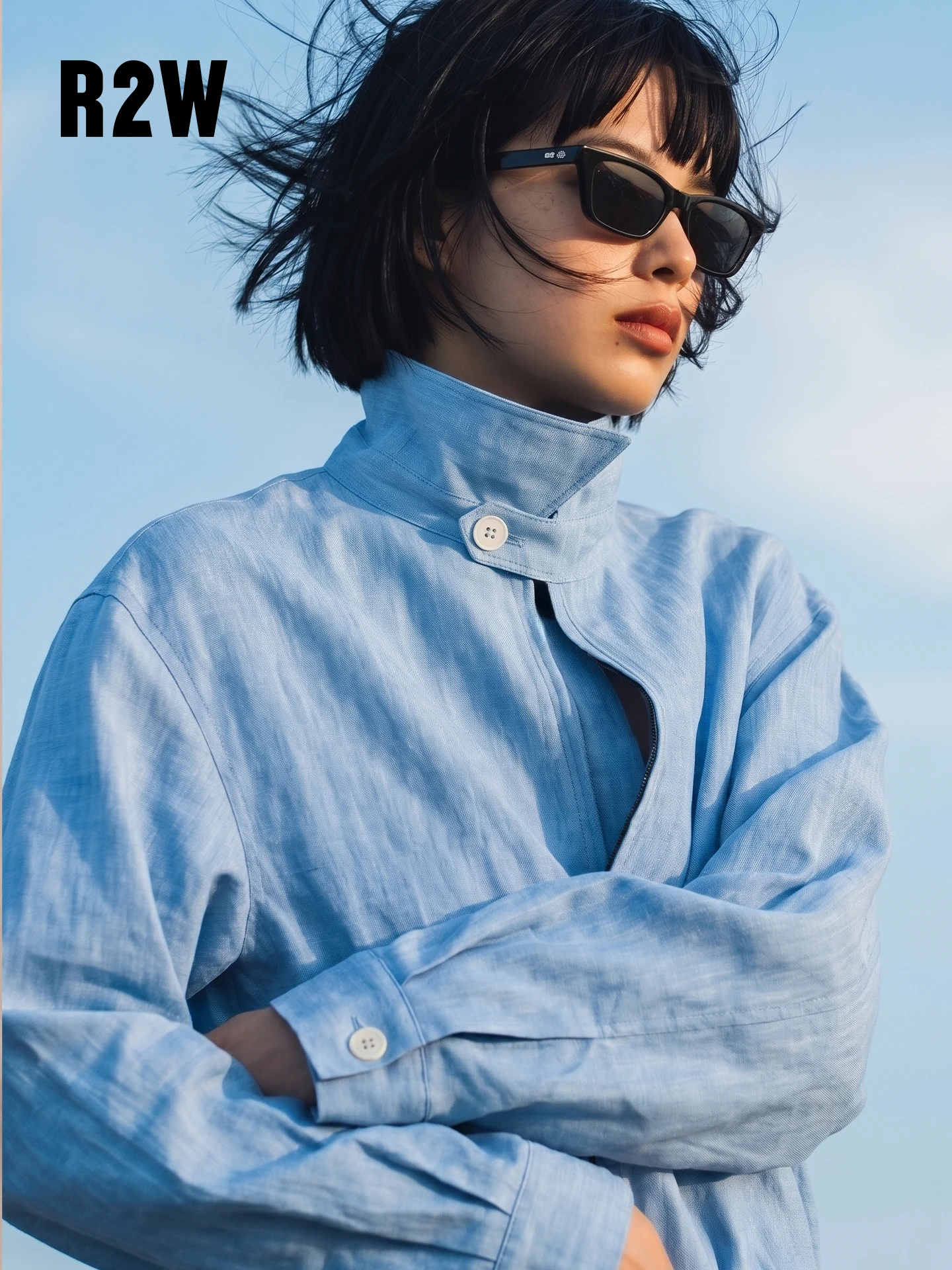 

R2W Women's Short Jacket Lightweight Cotton Linen Loose Fit Air Conditioning Sun Protection Zipper Coat Spring Summer Fashion