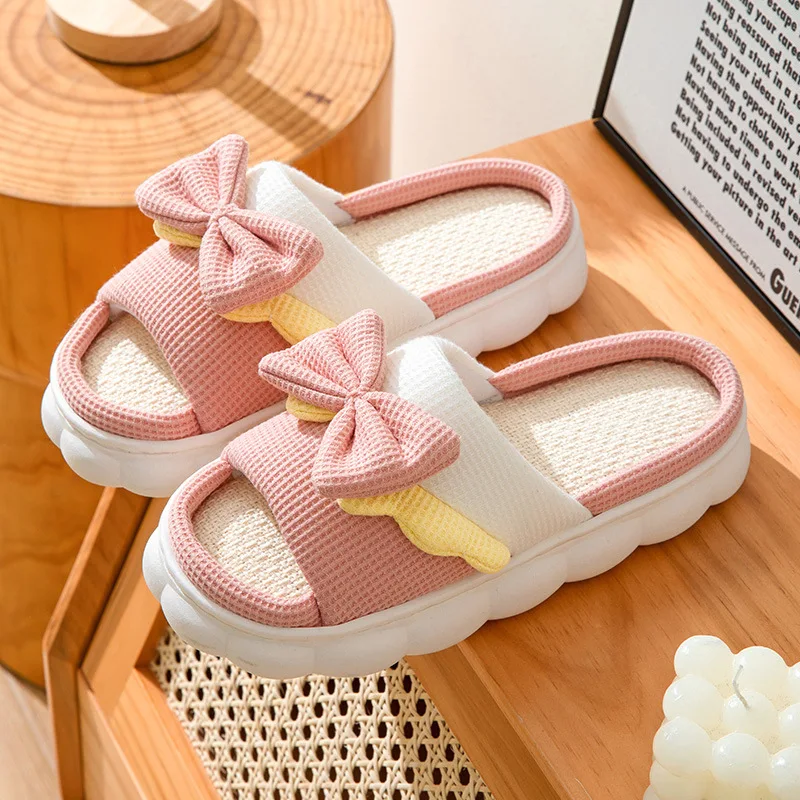 

Wholesale Linen Slippers Women Indoor Slippers Comzy Anti-Slip House Cotton Shoes Cute Bowknot Flat Slipper Couples Slides 2026