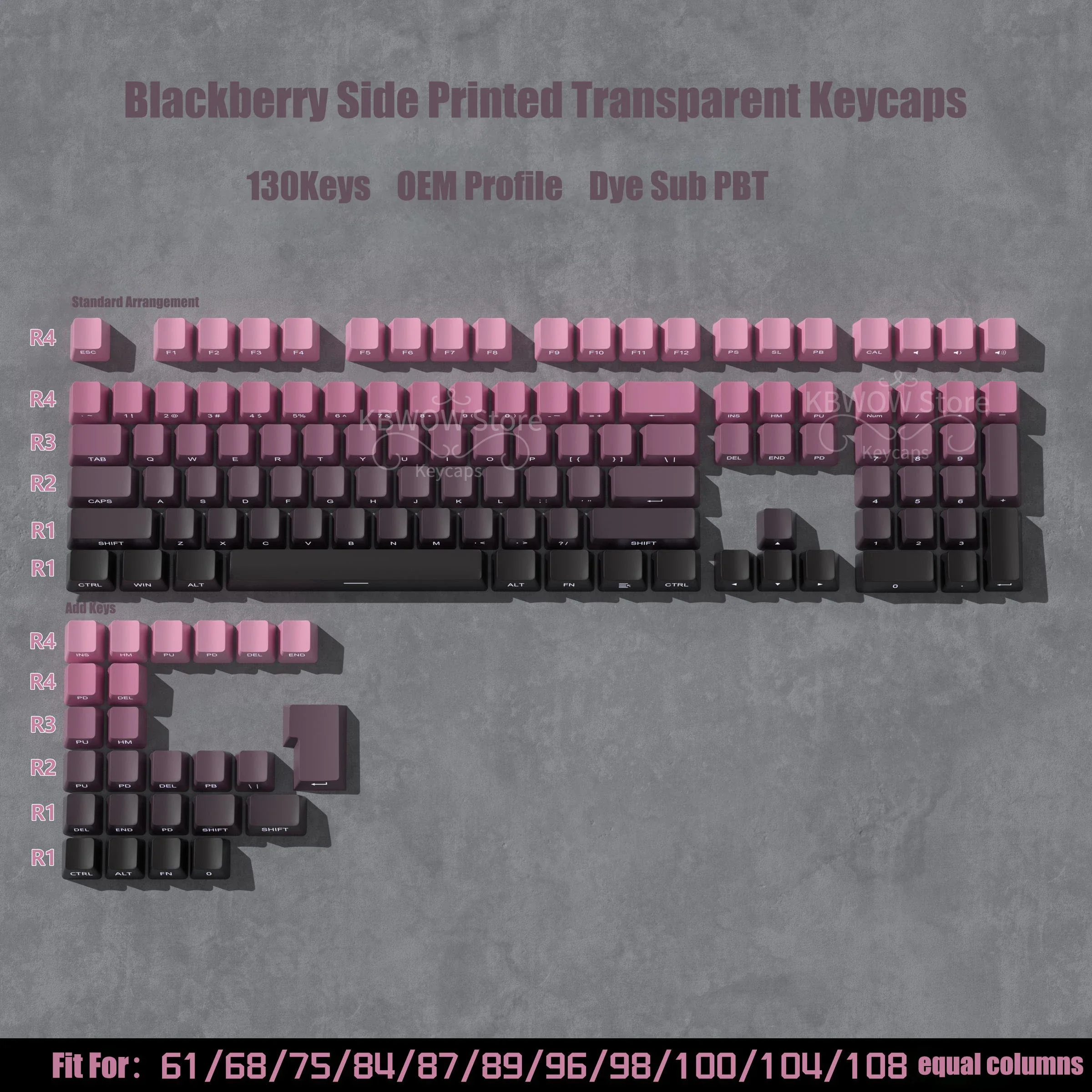 133 klawisze OEM Profile Dye Sub PBT Keycaps Blackberry Side Printed Shine Through Keycaps dla przełączników Gateron MX Klawiatura do gier