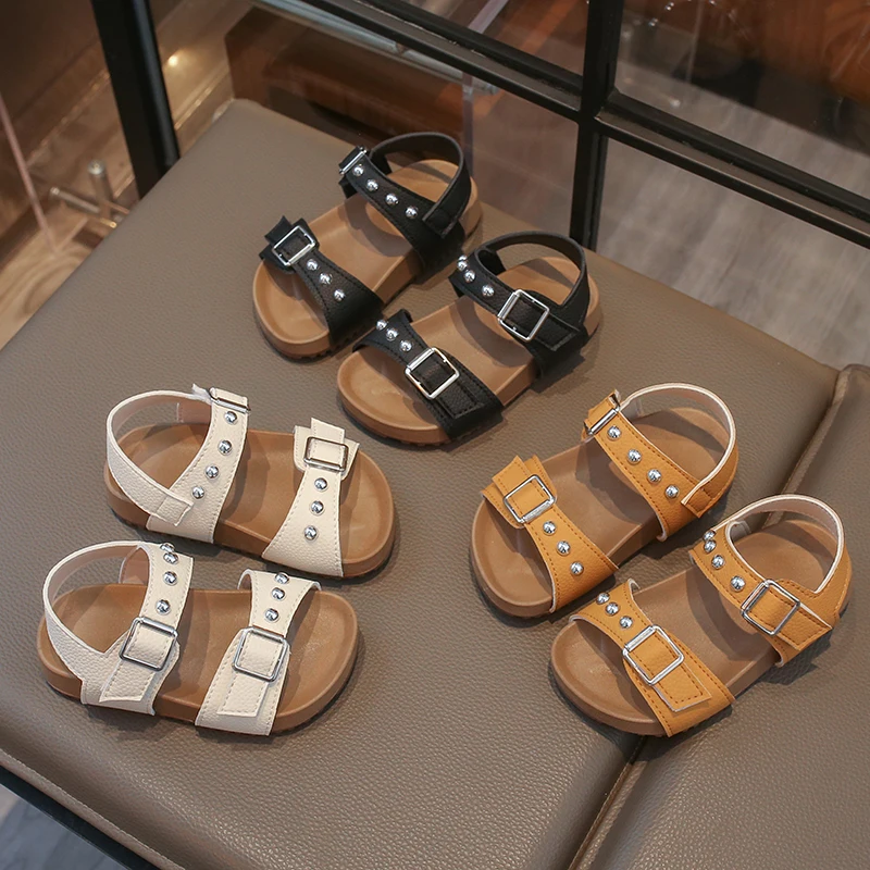 

Детские сандалии для девочек, летние пляжные туфли для мальчиков, повседневная обувь с заклепками, нескользящие сандалии с мягкой подошвой для малышей, спортивные сандалии для детей