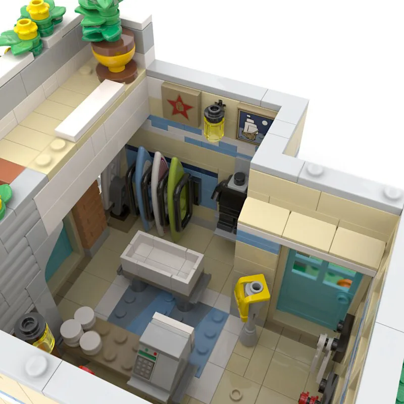 Bloques de construcción Modulares Street View Moc, la tienda de Surf y la barra "Coral", bloques tecnológicos, construcción de juguetes DIY de Navidad