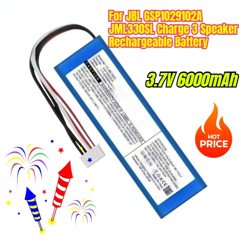 

6000mAh for JBL GSP1029102A JML330SL Charge 3 Speaker Rechargeable Battery