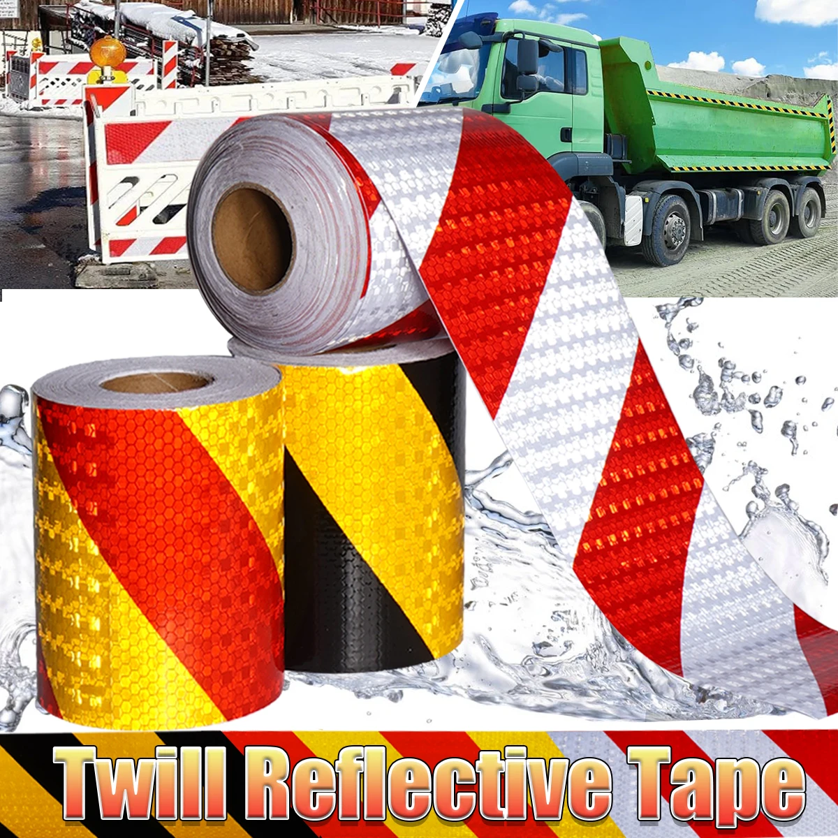 15cm Red/Yellow/Black High-Strength Reflective Tape - Diagonal, Enhances Outdoor Visibility For Vehicles/Road Signs stairway