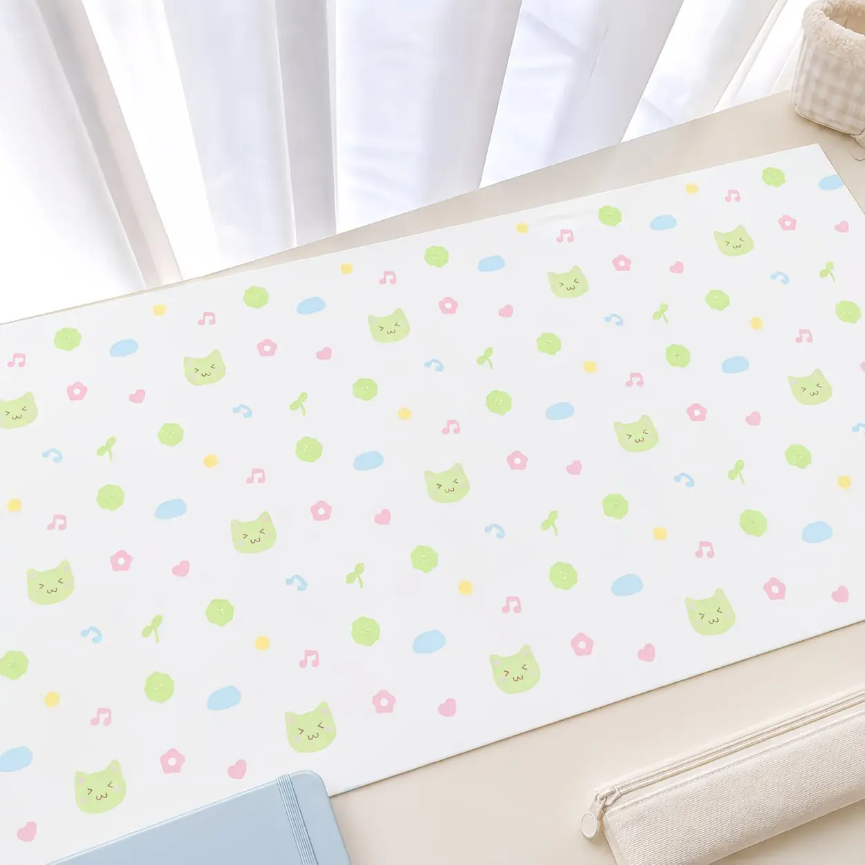 Cream Korean Ins Cartoon Leaf Clover PU Leather Mouse Pad Aesthetic Desk Mat Waterproof Non-slip For Office Gaming PC Laptop Pad