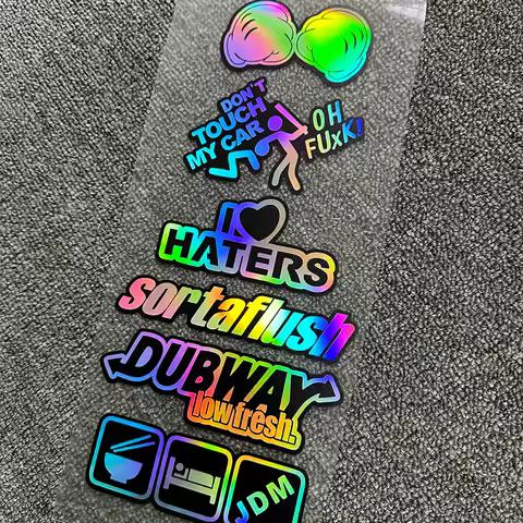 1SET Holographic JDM Car Sticker Set &ndash; 7 Styles Funny &amp; Tuning Themed Decals for Vehicle Decor