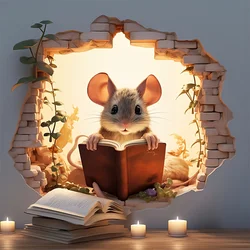 Adesivi murali mouse da lettura 3D Simpatico cartone animato modello animale Decalcomanie in vinile Soggiorno Camera da letto Bagno Ufficio Decorazione della casa