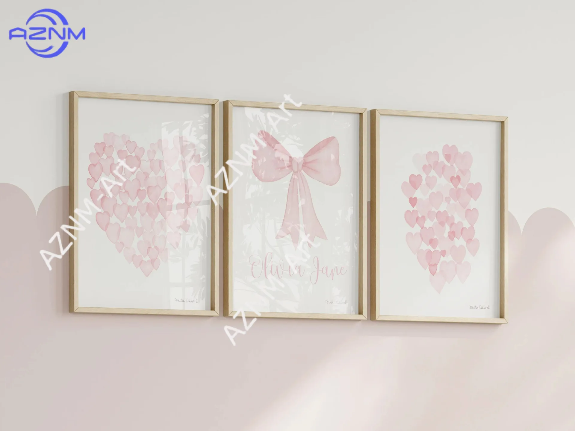 1PC/3pcs Nordic Pink watercolor illustration wind bowknot lo