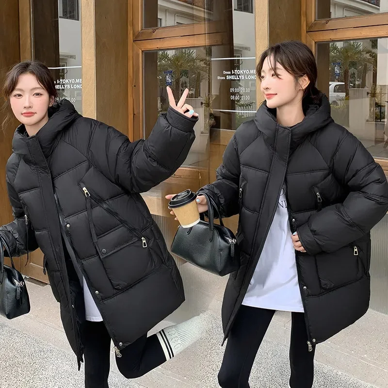 

2025 New Women Hooded Cotton-padded Jacket Thicken Loose Warm Casual Parkas Fall Winter Zipper Down Coat Thermal Outwear