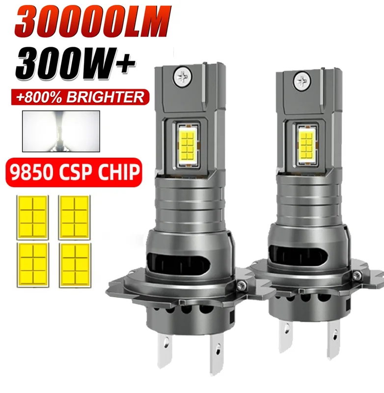 H1/4/7 LED Headlight CANBUS 30000LM Chips 1:1 MINI Size Plug and Play Auto Lamp 6000K Wireless Turbo Fog Light With Fan Cooling