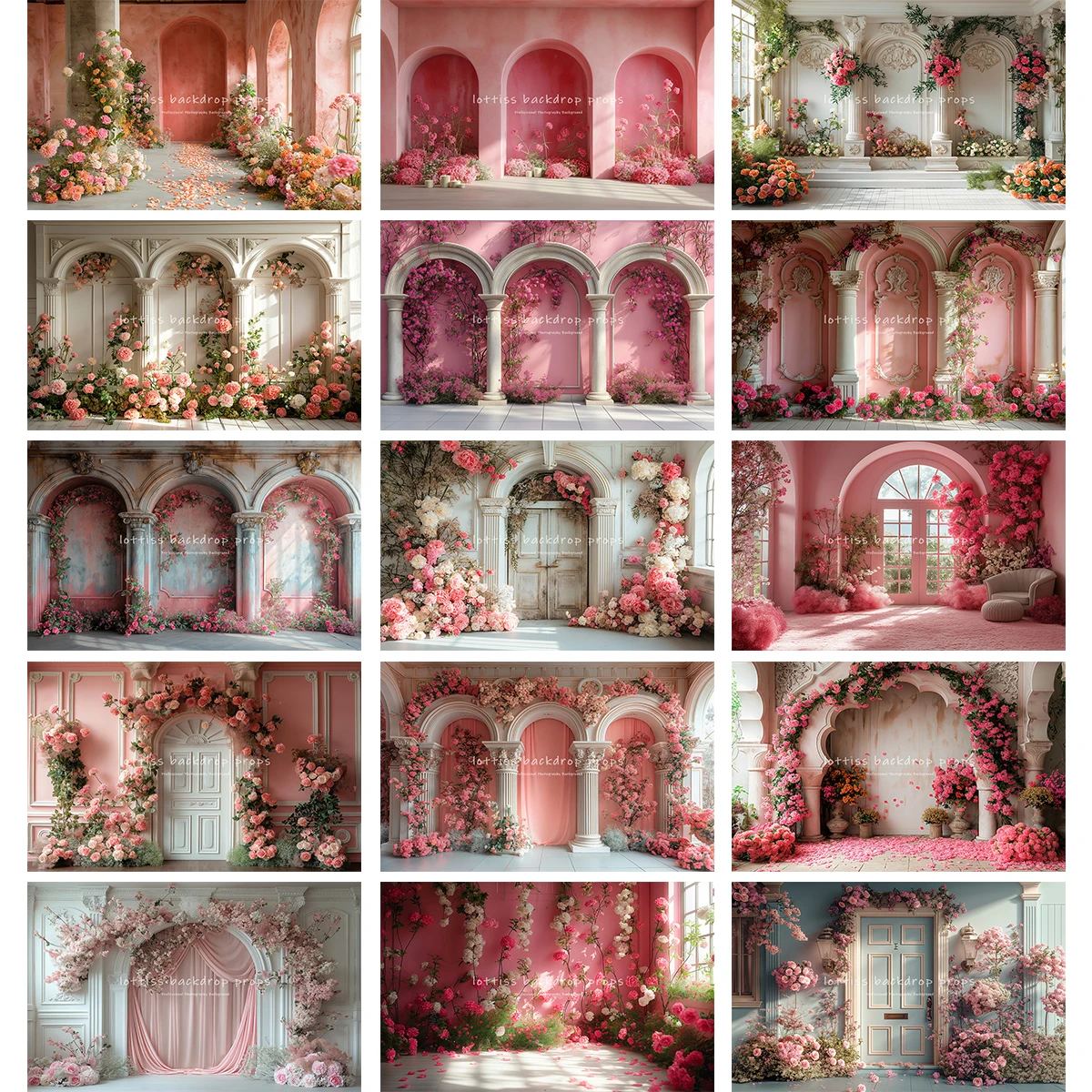 

Floral Arch Door Backdrops Kids Baby Photography Child Adult Photocall Spring Garden Rose Flower Pink Entrance Backgrounds