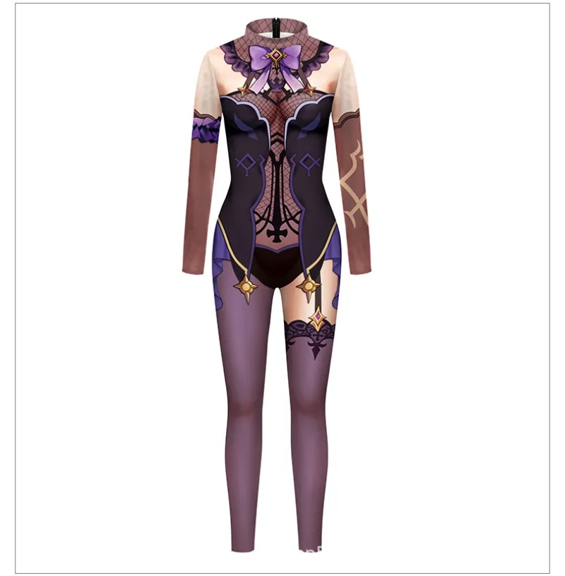 Spiel Genshin Impact Cosplay Overall Kostüm Langarm Cos Outfits sexy lila Kleidung für Männer Frauen