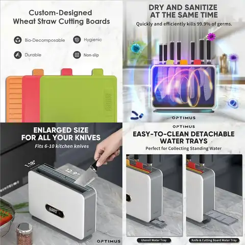 Smart Self-Drying Cutting Board Set with Heat Cleaning, Color-Coded Boards, and Stainless Steel Knives