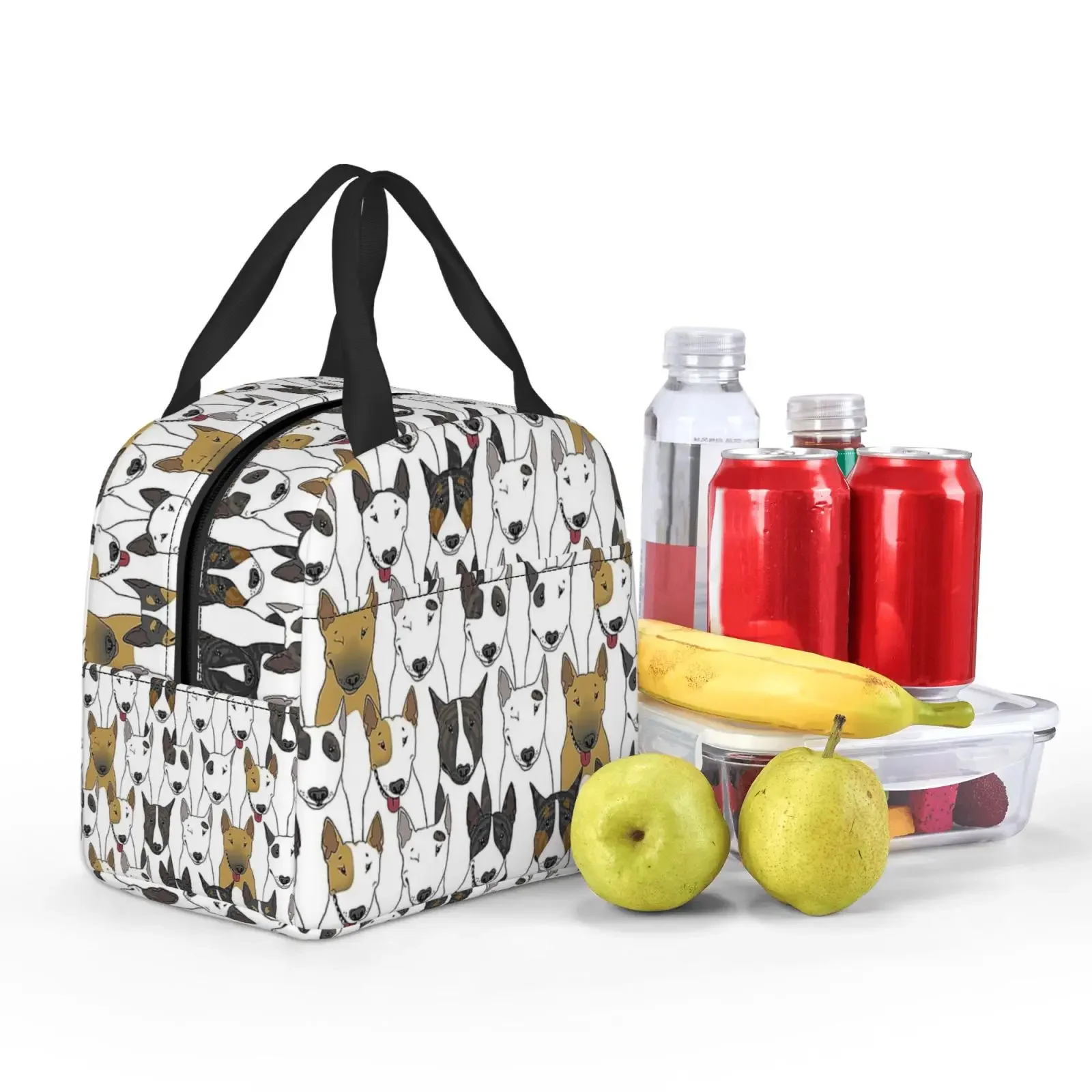 English Bull Terrier Dog Pattern Portable Lunch Boxes Waterproof Thermal Cooler Food Insulated Lunch Bag Kids School Children