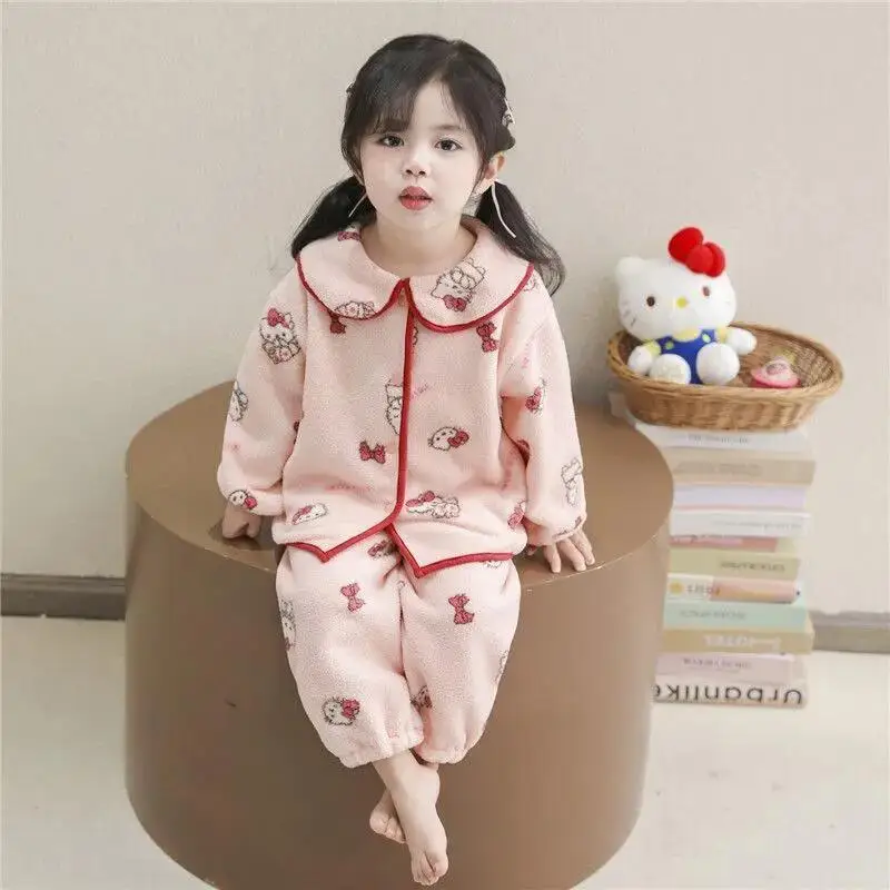 

Sanrio Hello Kitty Pajamas Sets Tops Pants Girl Winter Keep Warm Pullover Child Kawaii Anime Cartoon Fashion New Casual Homewear