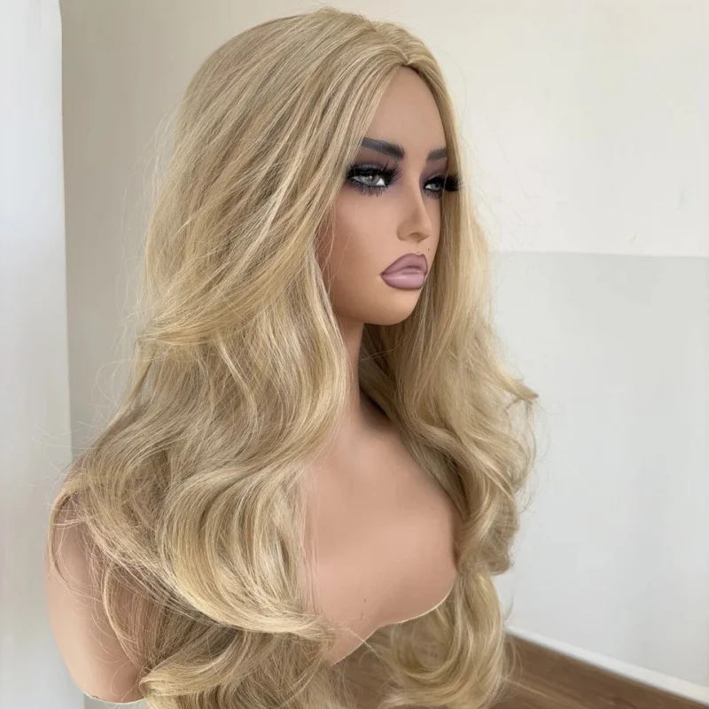

100% Human Hair New Women's Long Natural Blond Wavy Wig 24 Inch