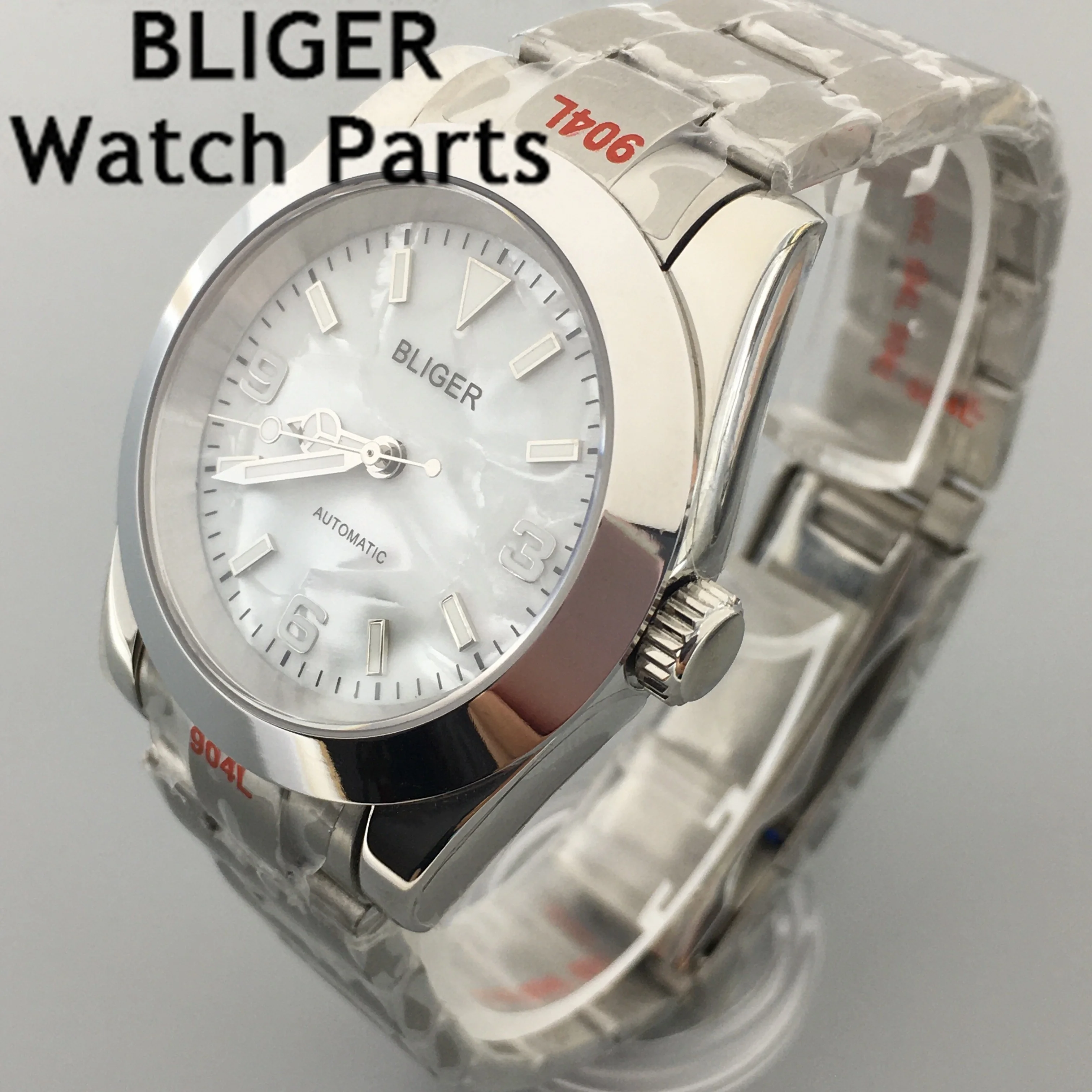 BLIGER 36mm 39mm Polished Automatic Men Watch Oyster Bracelet NH35A MIYOTA 8215 PT5000 Movement  Green Luminous Dial