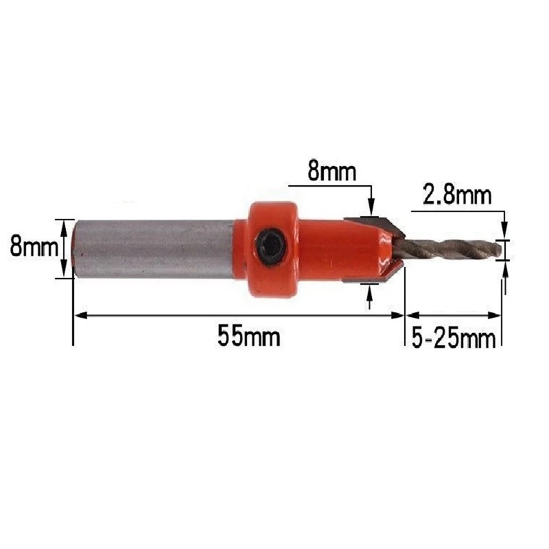 Perforadora avellanada de 8Mm con agujero redondo para carpintería, herramienta de carpintería de tamaño ajustable de PVC