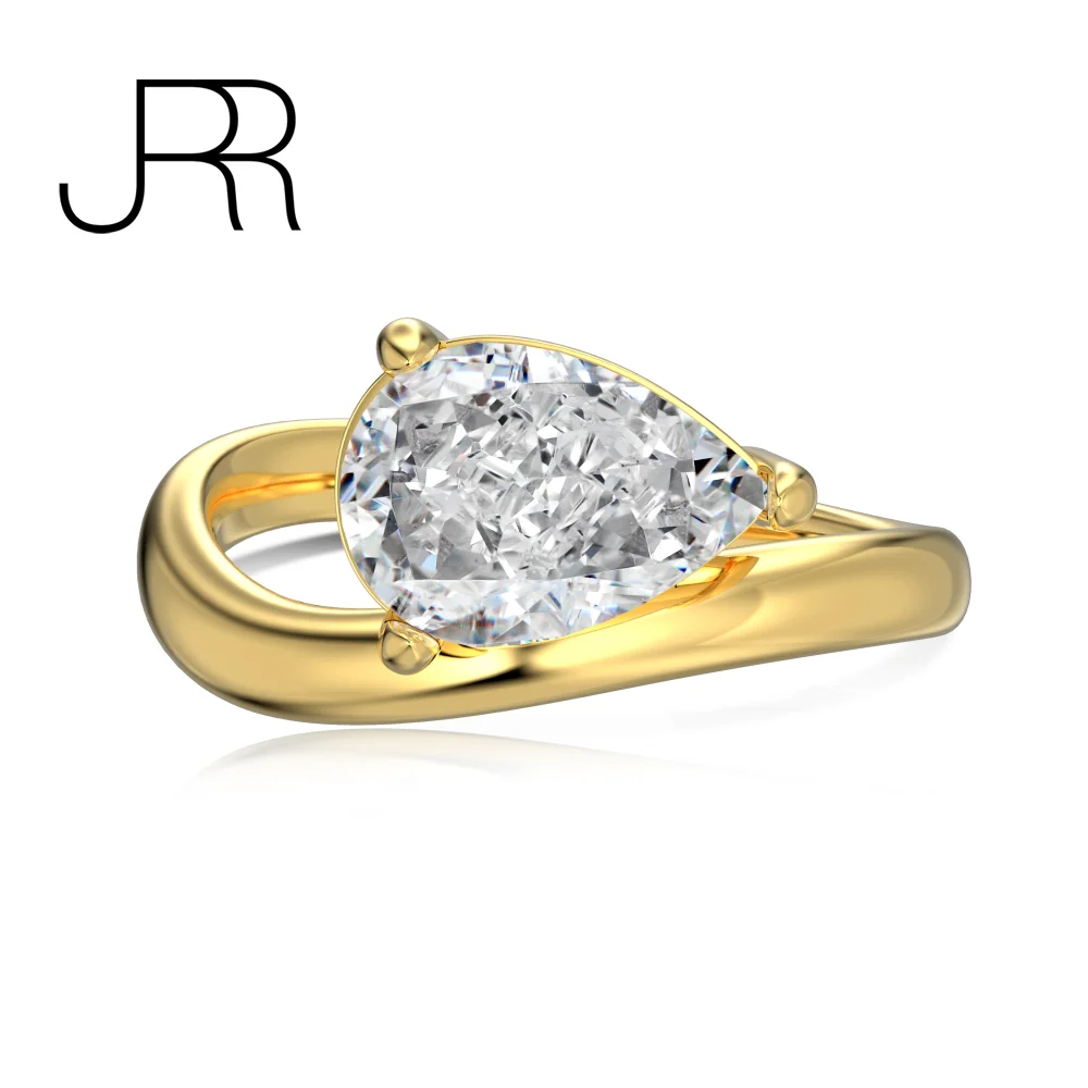 

JRR New Arrival 925 Sterling Silver Pear Shaped Simulated Diamond Fine Women Girls Rings For Wedding Engagement Free Shipping