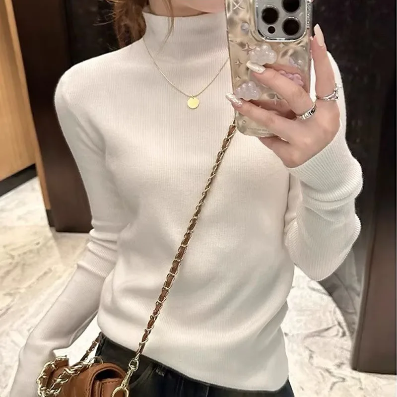 

Новый женский вязаный свитер с высоким воротом и длинным рукавом, облегающий пуловер, топы для женщин, Q3313