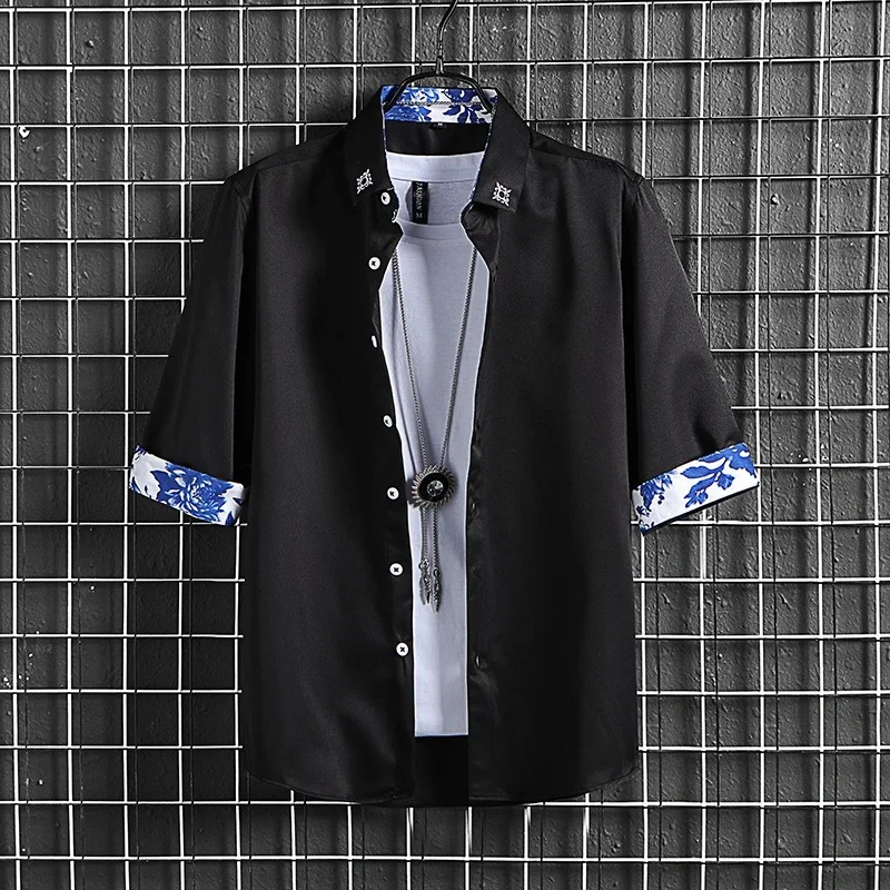 Slim Fit Ice Silk Thin irt Vêtements d'extérieur pour hommes Or Sve High-End Feeling Haome Seven-Quarter Sve irt Jeunesse Été F...